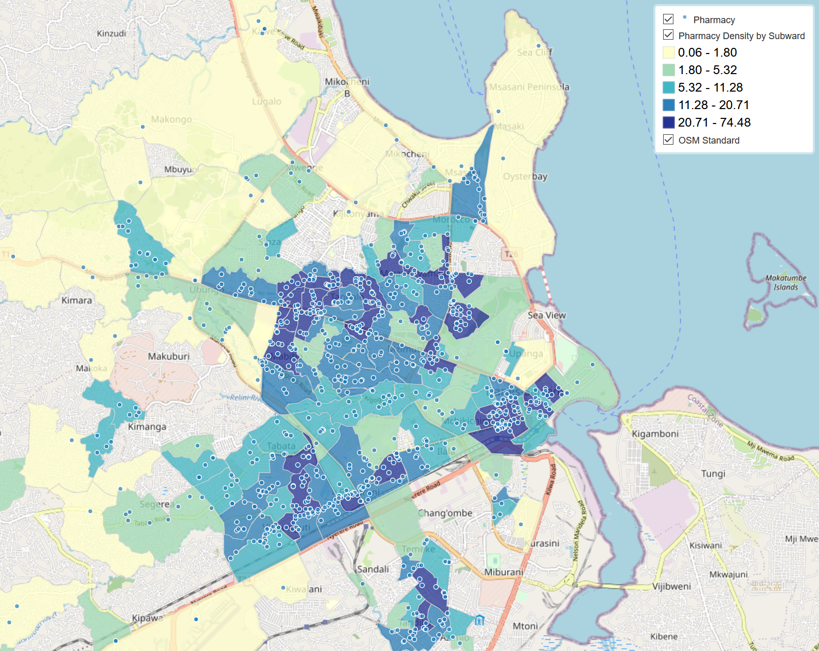 Static Image of Dar es Salaam Pharmacies Map